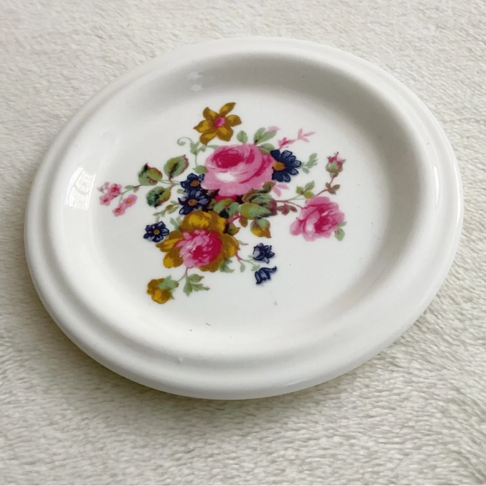 Vintage English Bone China Floral Ring Dish Pink Cottagecore Trinket